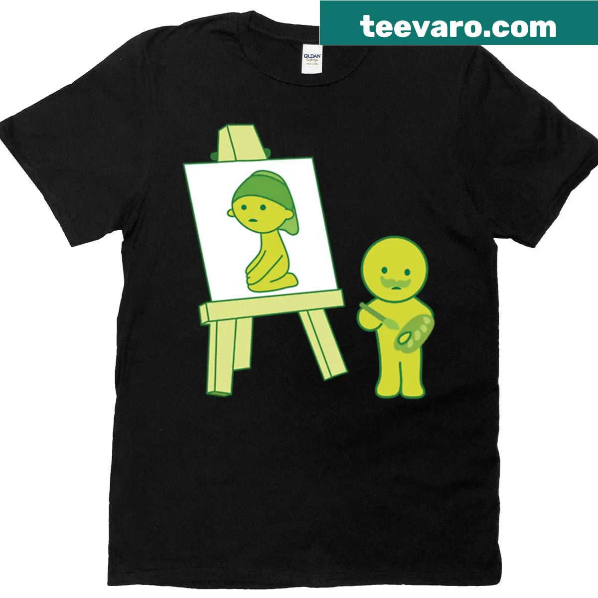 Whimsical painter graphic t-shirt for artists — on a men's t-shirt