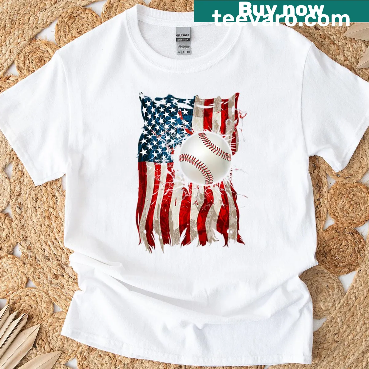 American flag and baseball graphic t-shirt for men — on a men's t-shirt