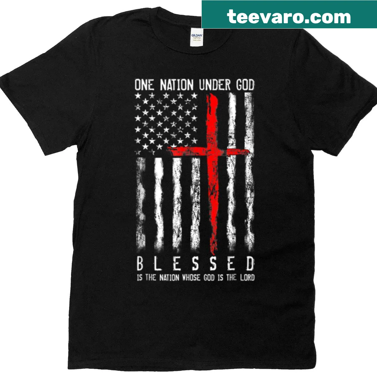 Patriotic t-shirt with 'One Nation Under God' text for July 4th. — on a men's t-shirt