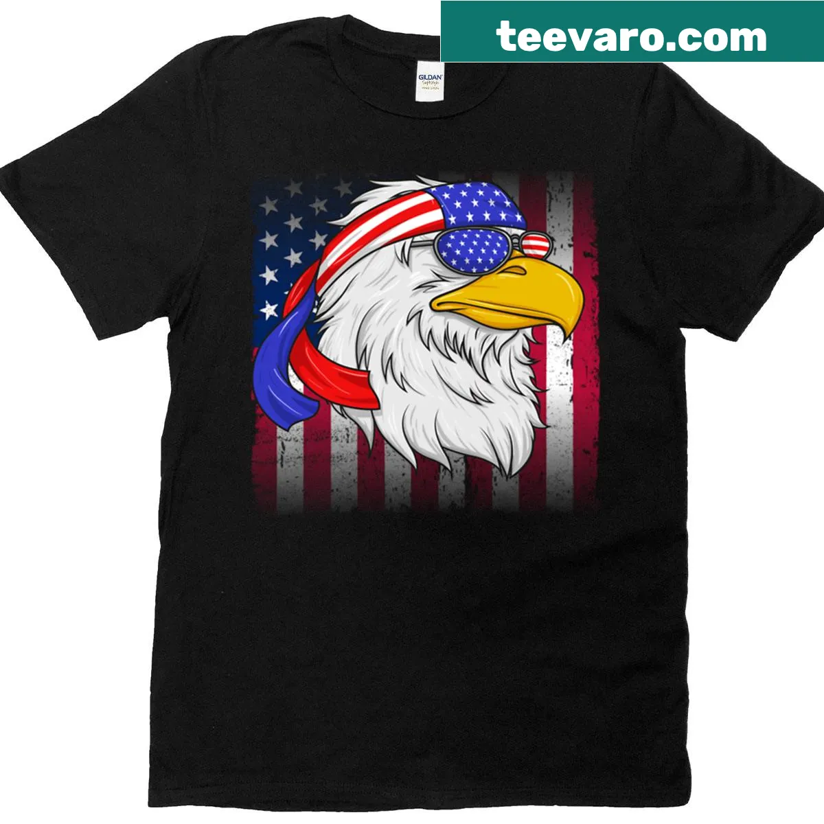 Bald eagle with American flag design for July 4th celebration. — on a men's t-shirt