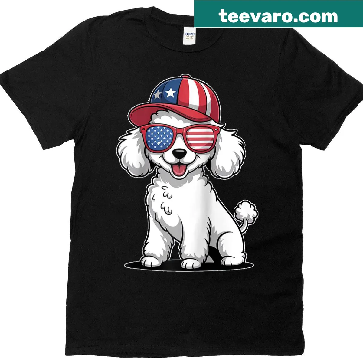 Poodle with USA flag design for July 4th dog lovers. — on a men's t-shirt