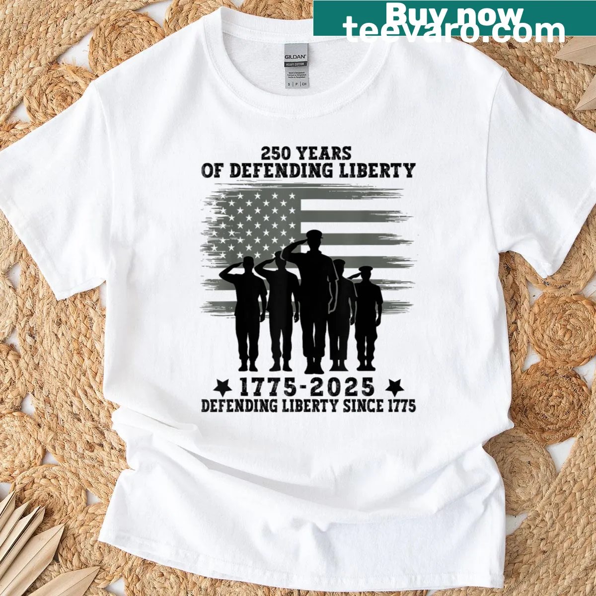 US Army 250th Anniversary t-shirt for military supporters — on a men's t-shirt
