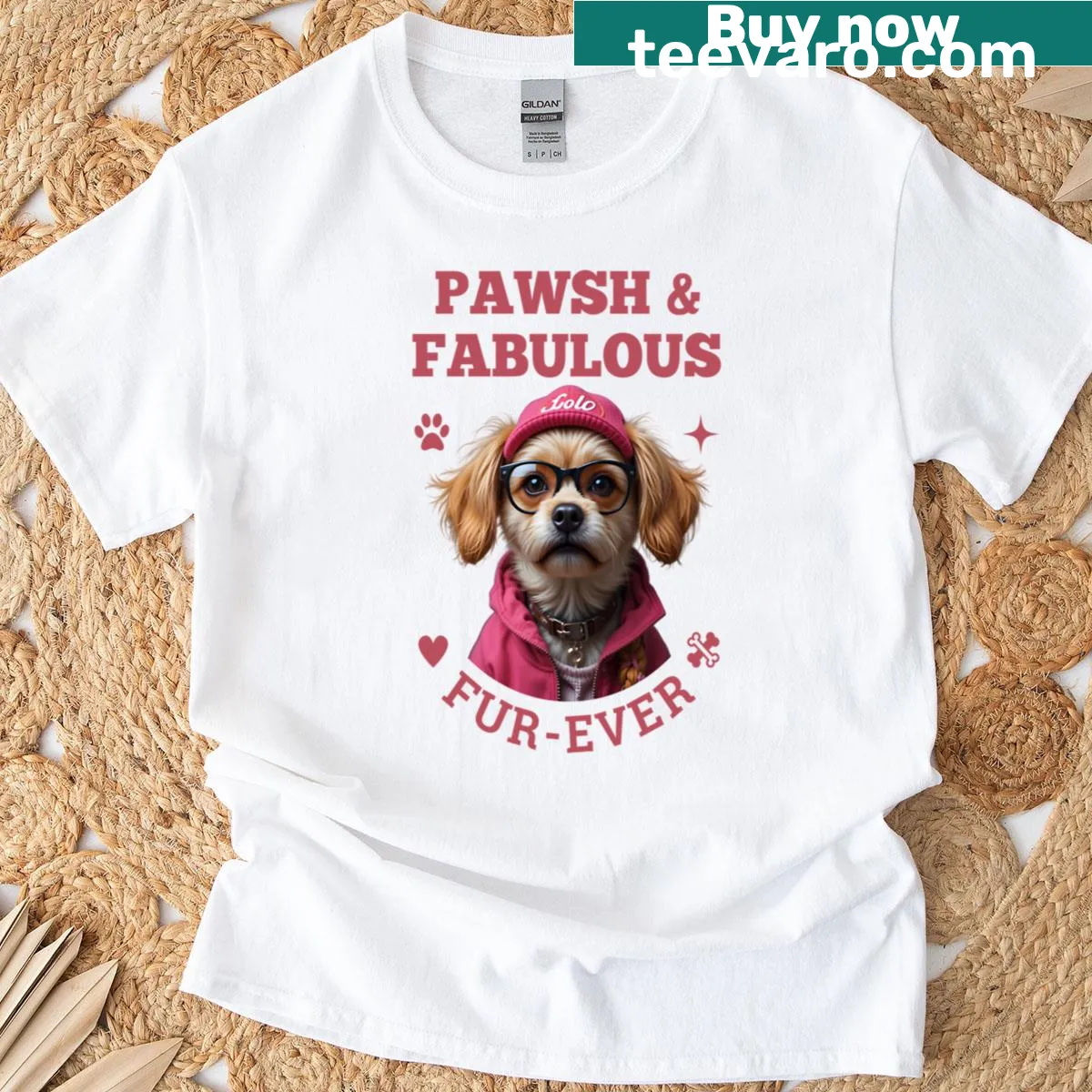 Cute dog lover t-shirt with the phrase 'Paws And Fabulous Fur Ever' in whimsical font — on a men's t-shirt