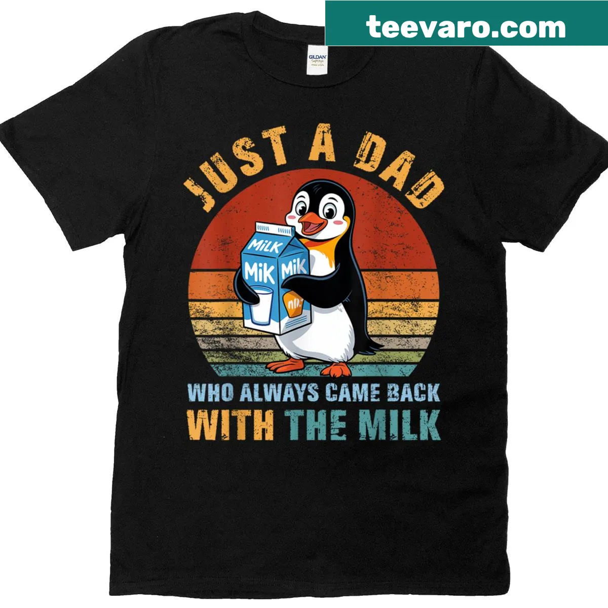 Father's Day T-shirt with humorous penguin-themed design — on a men's t-shirt