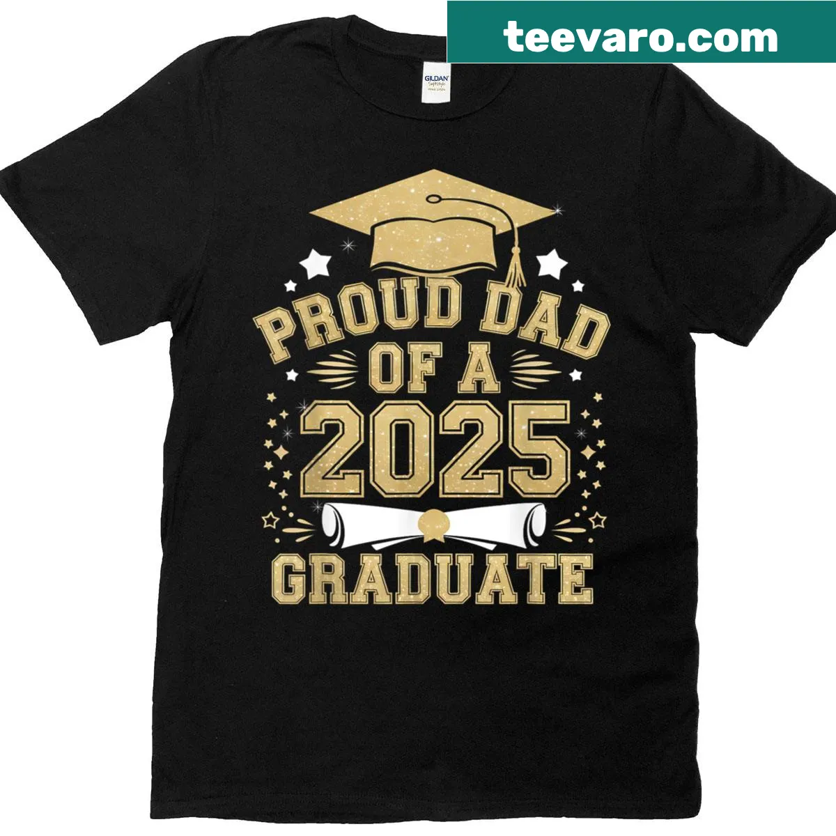 Proud Dad t-shirt for Class of 2025 graduation celebration — on a men's t-shirt
