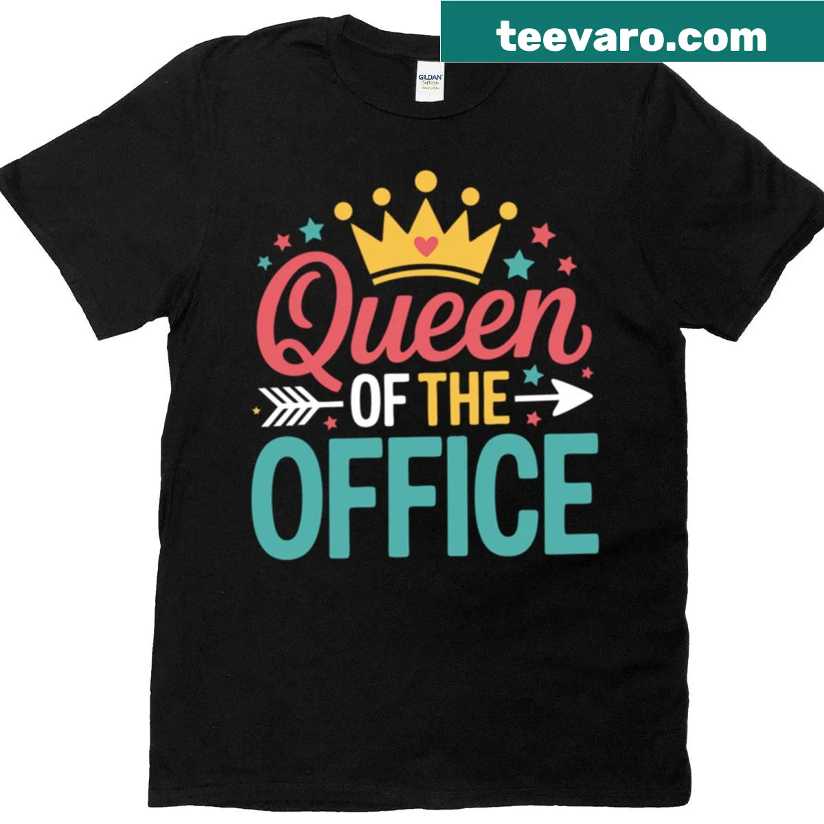 Bold typography Queen of the Office t-shirt for women — on a men's t-shirt