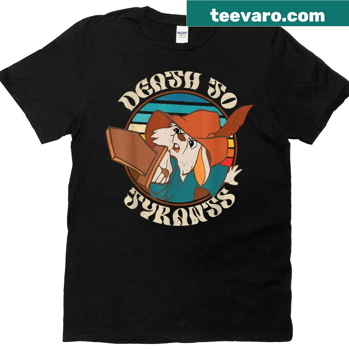 Cute cartoon rabbit graphic with text on a playful t-shirt — on a men's t-shirt