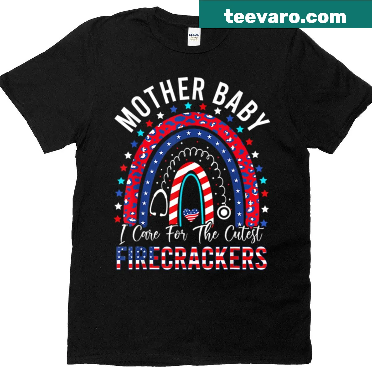 Cute rainbow design t-shirt celebrating the 4th of July — on a men's t-shirt