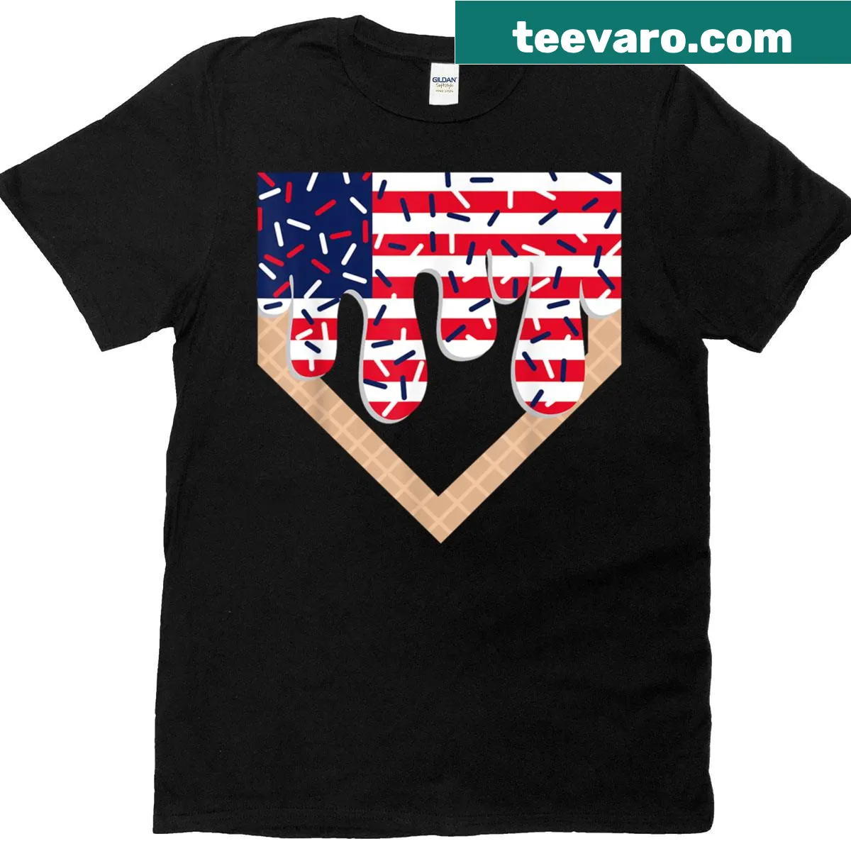 Vintage distressed 4th of July t-shirt with ice cream drip and sprinkles — on a men's t-shirt