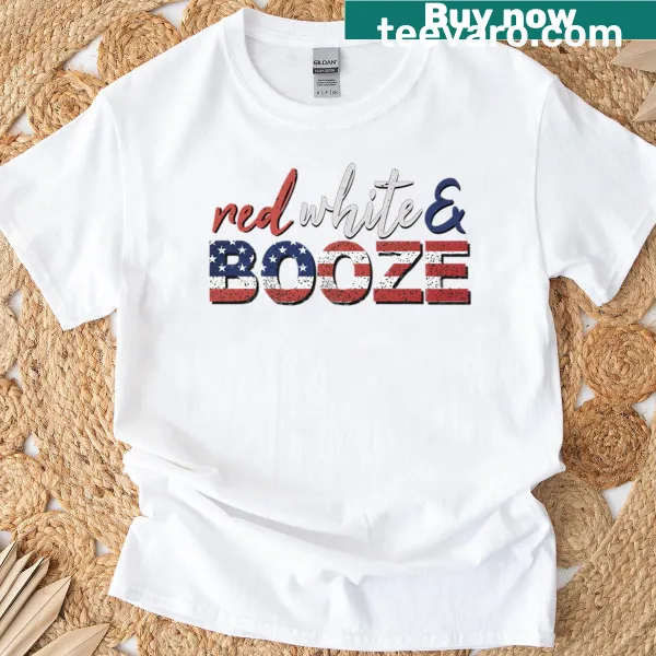 Funny T-shirt with 'Red White Booze' text for Independence Day