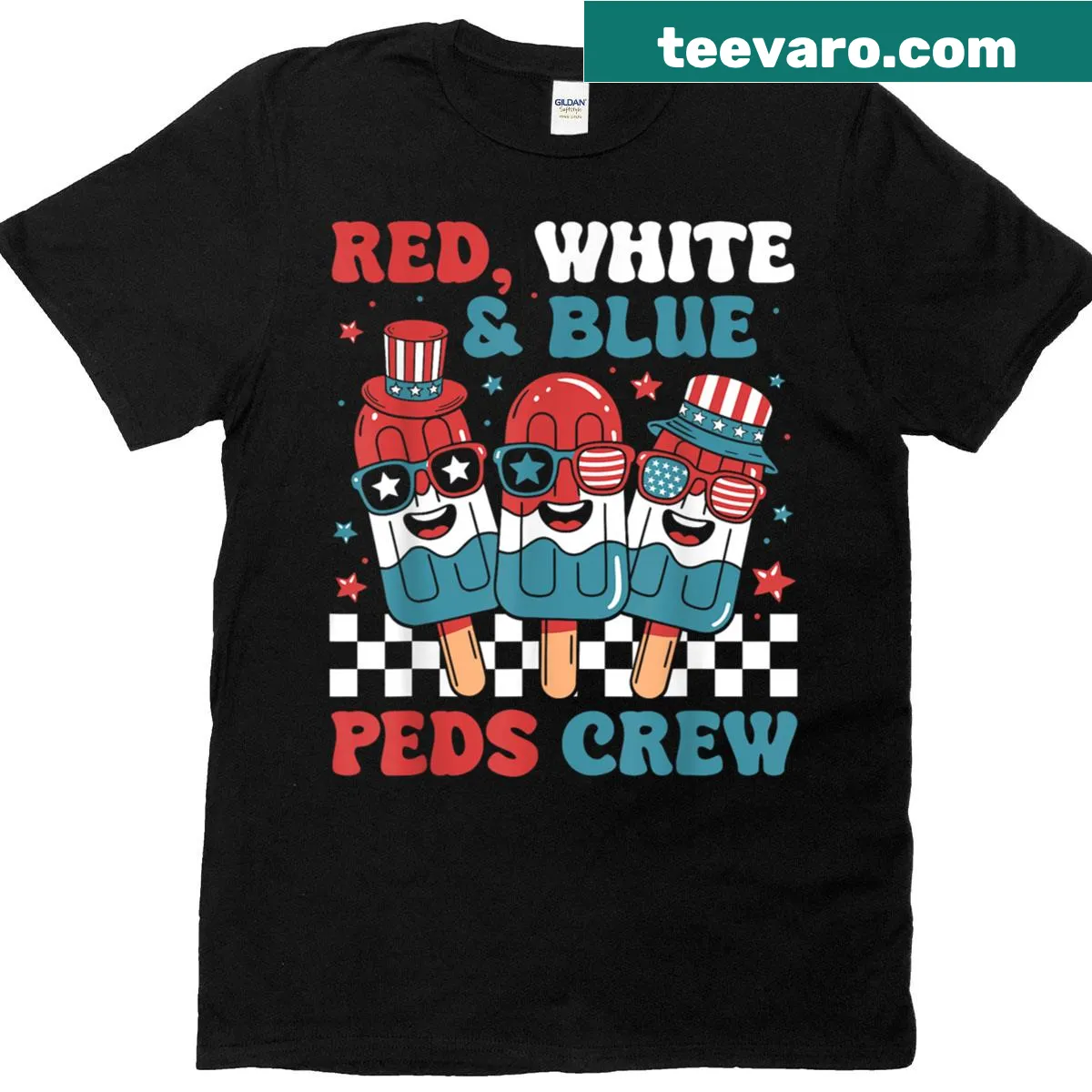Retro 4th of July t-shirt with ice cream cones and USA flag — on a men's t-shirt