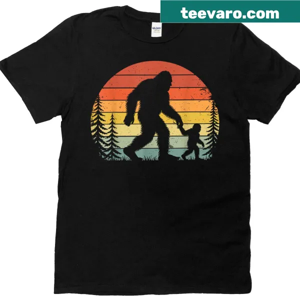 Retro Bigfoot Dad and Son matching T-shirt with vintage design