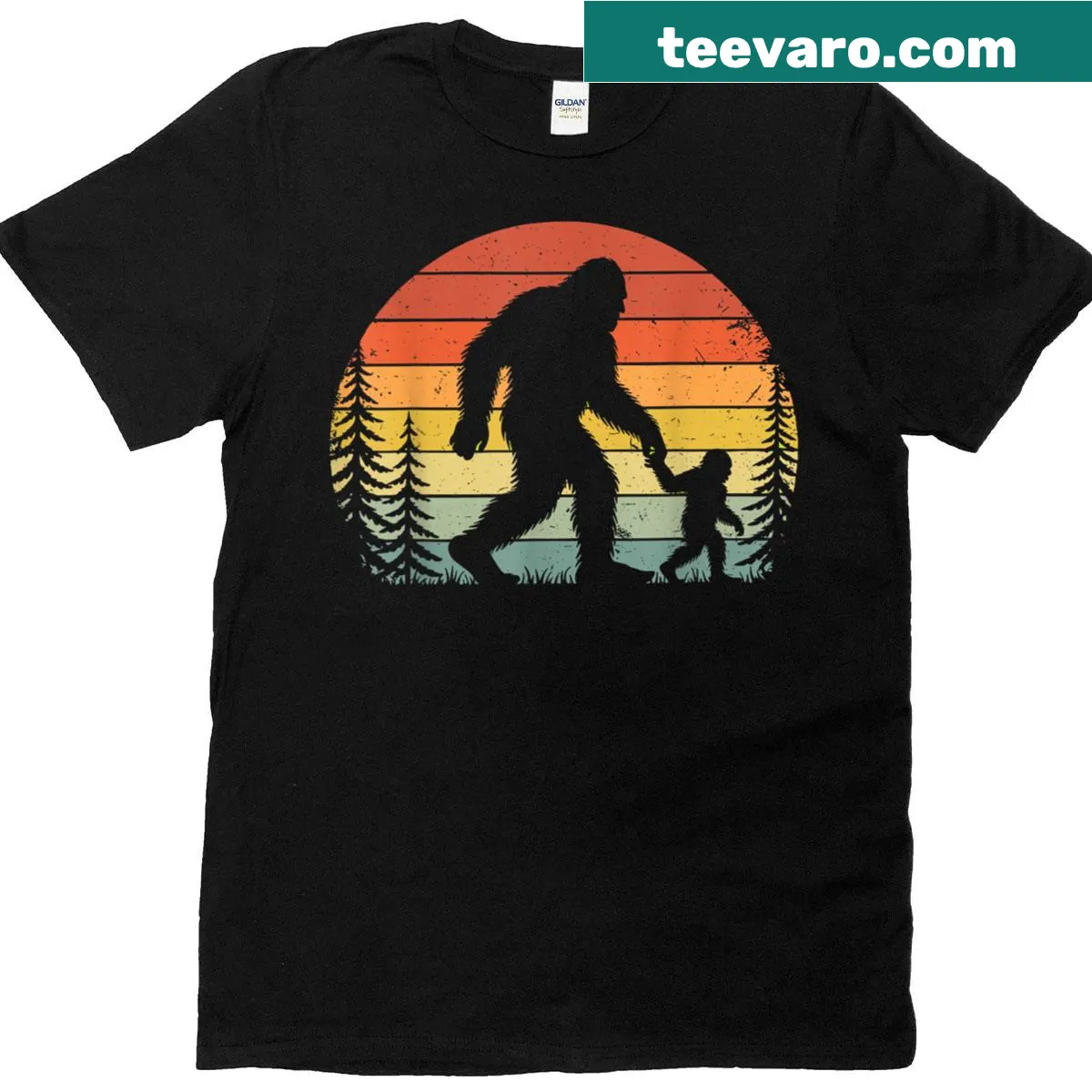 Retro Bigfoot Dad and Son matching T-shirt with vintage design — on a men's t-shirt