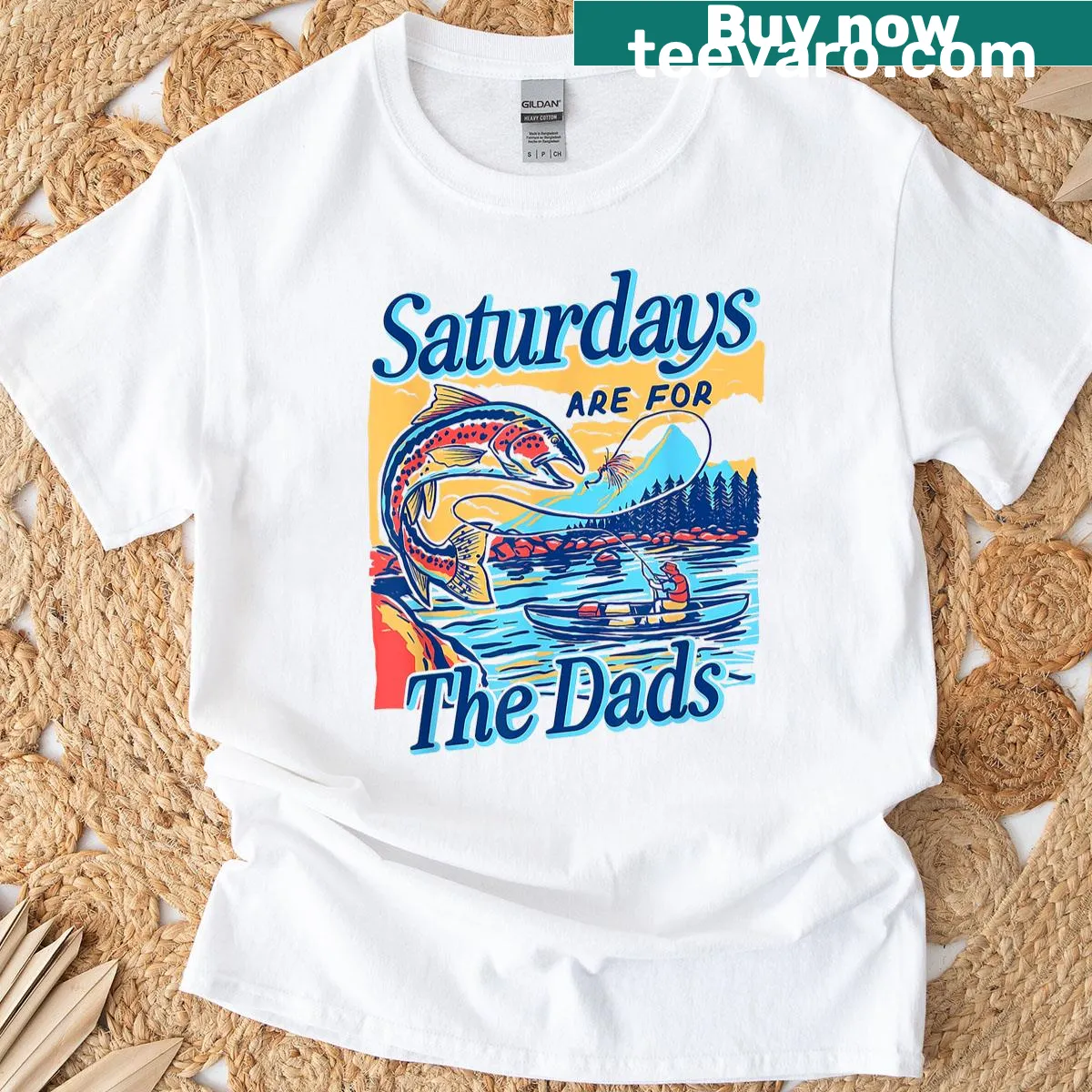 Funny T-shirt for dads about fishing and Saturdays — on a men's t-shirt