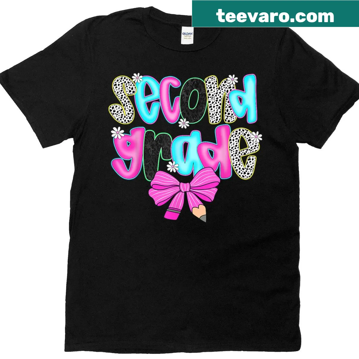 Cute second grade back-to-school t-shirt with bow graphic — on a men's t-shirt