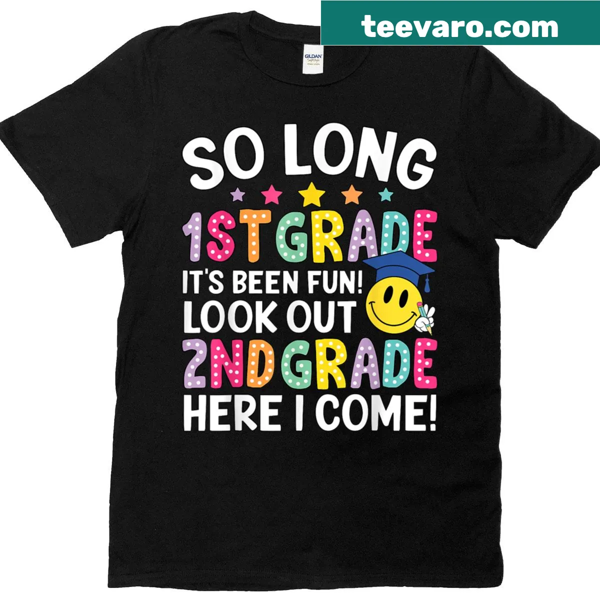 T-shirt with text celebrating graduation from 1st to 2nd grade — on a men's t-shirt