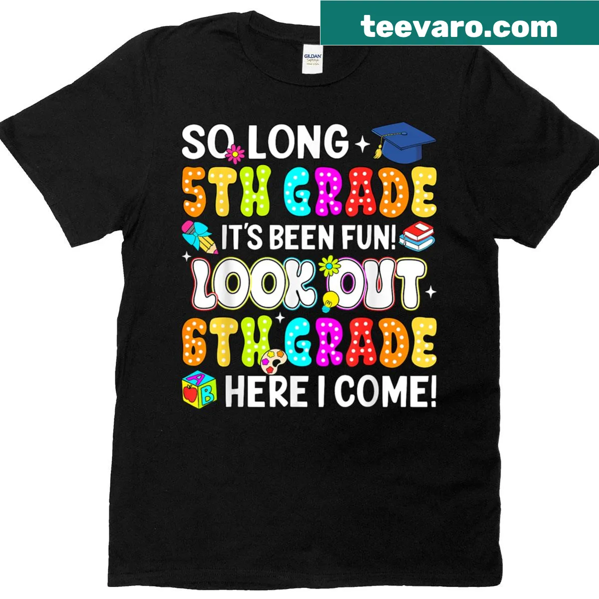 T-shirt marking graduation from 5th to 6th grade — on a men's t-shirt
