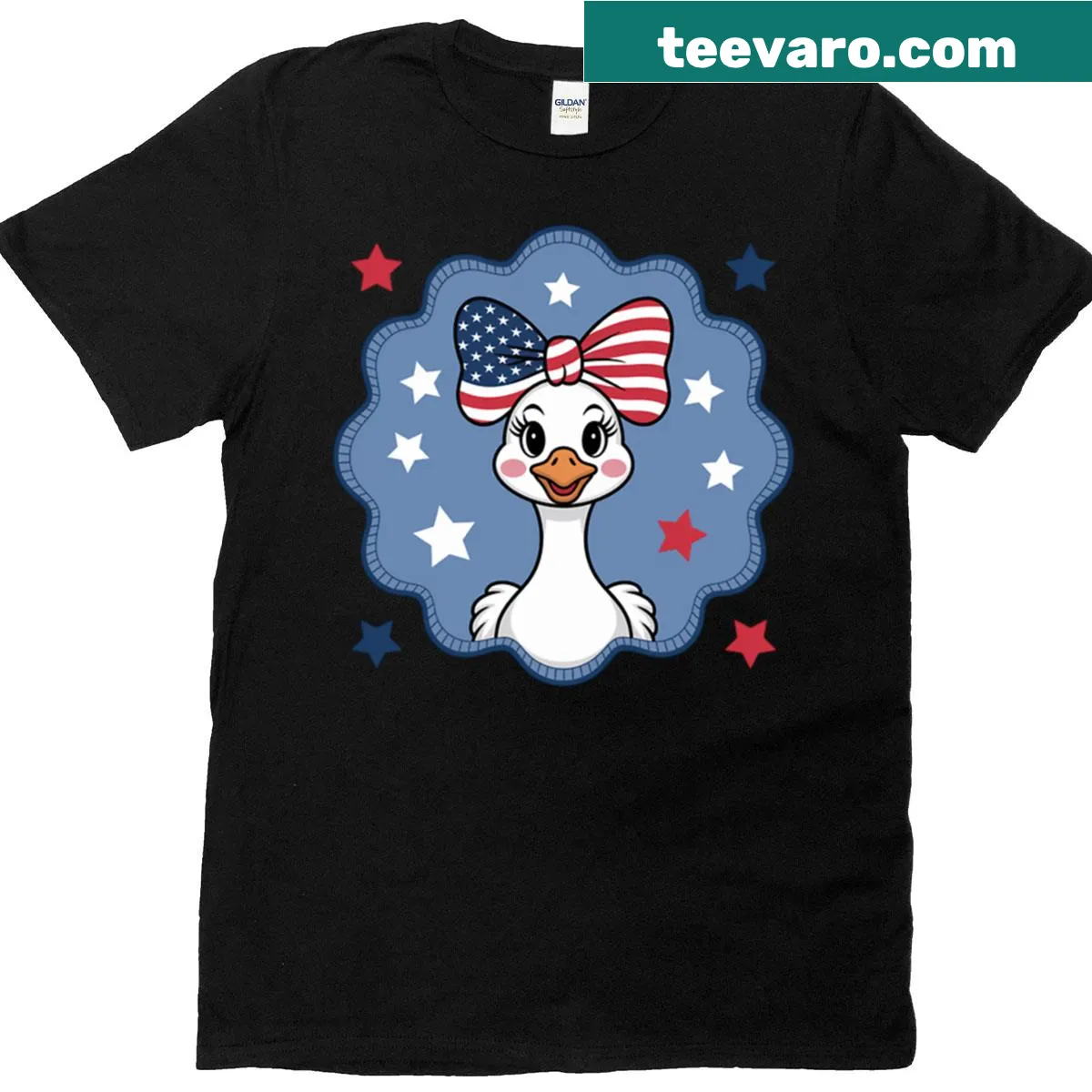 Patriotic duck design for Fourth of July on a T-shirt — on a men's t-shirt