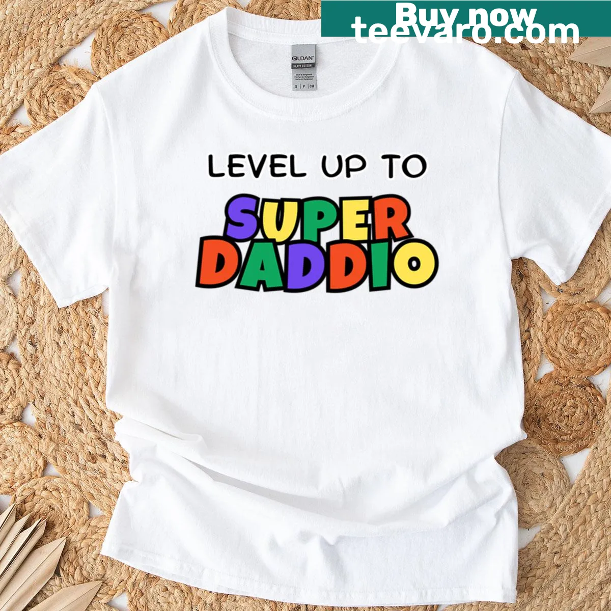 Funny T-shirt reading 'Super Daddio', perfect for gamer dads on Father's Day. — on a men's t-shirt