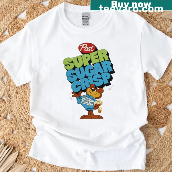 T-shirt with the phrase 'Super Sugar Crisp' in playful font