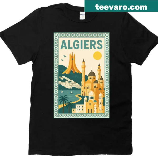 Vintage poster-style T-shirt featuring Algiers, Algeria design