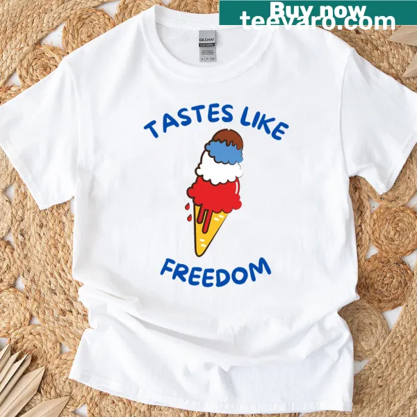 Oversized T-shirt with an ice cream graphic and text, 'Taste Like Freedom'