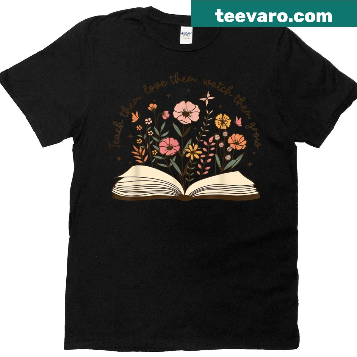 Illustration of wildflowers with the word 'Teach' for teachers back to school — on a men's t-shirt
