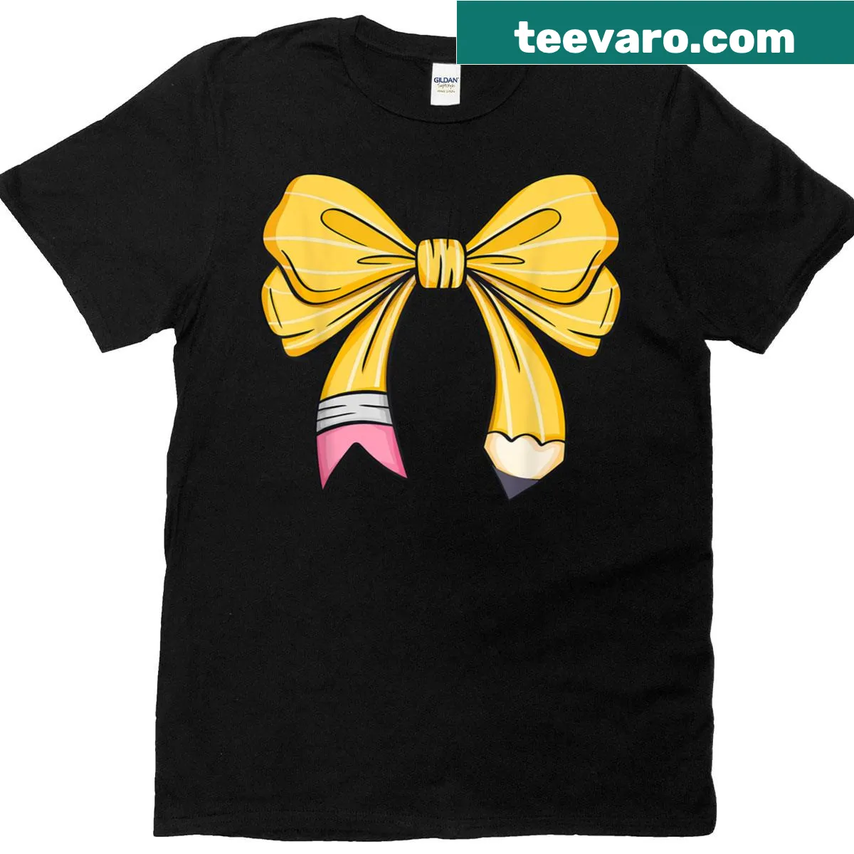 T-shirt with pencil and bow design for teachers and students — on a men's t-shirt