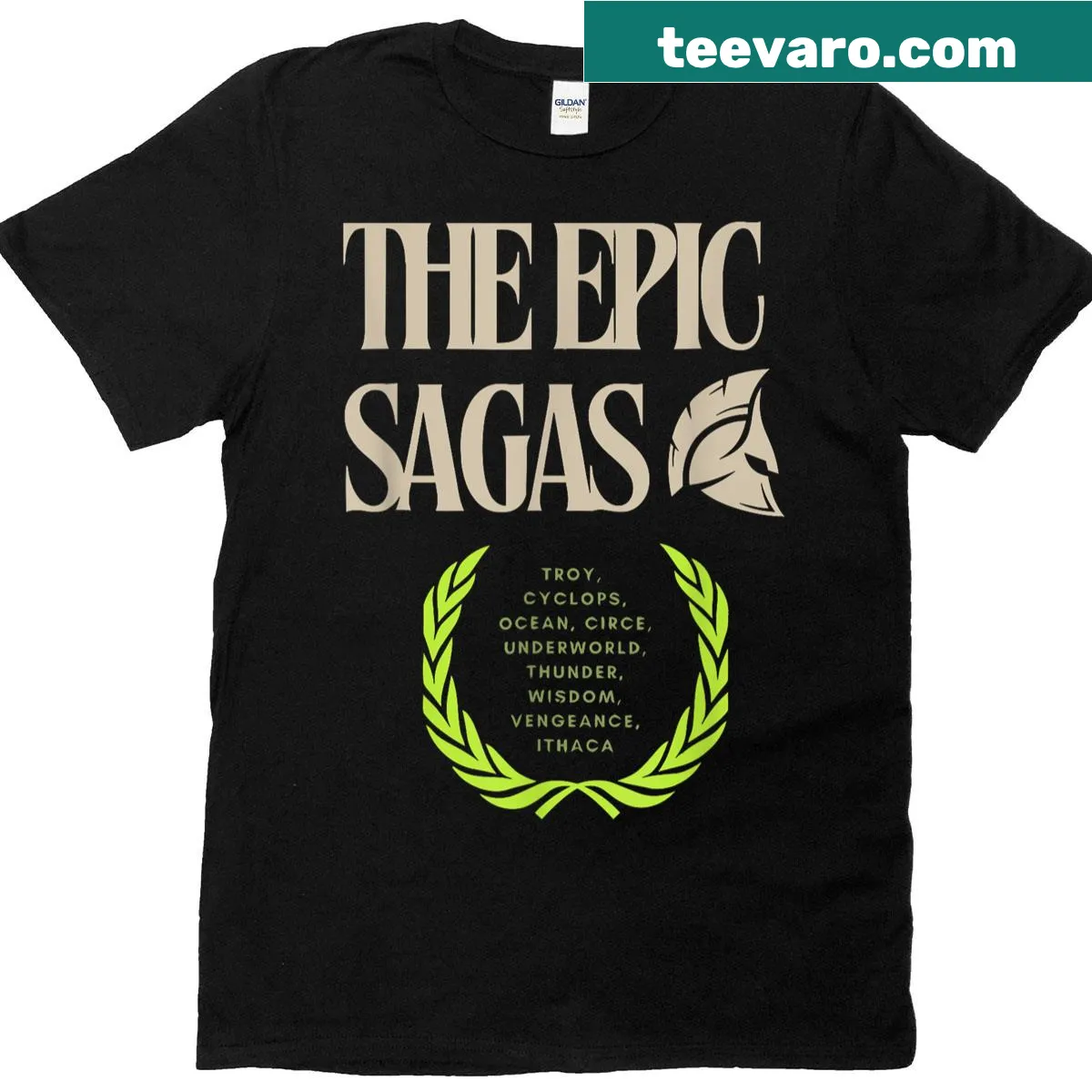 T-shirt featuring a musical and literary design inspired by Odysseus — on a men's t-shirt