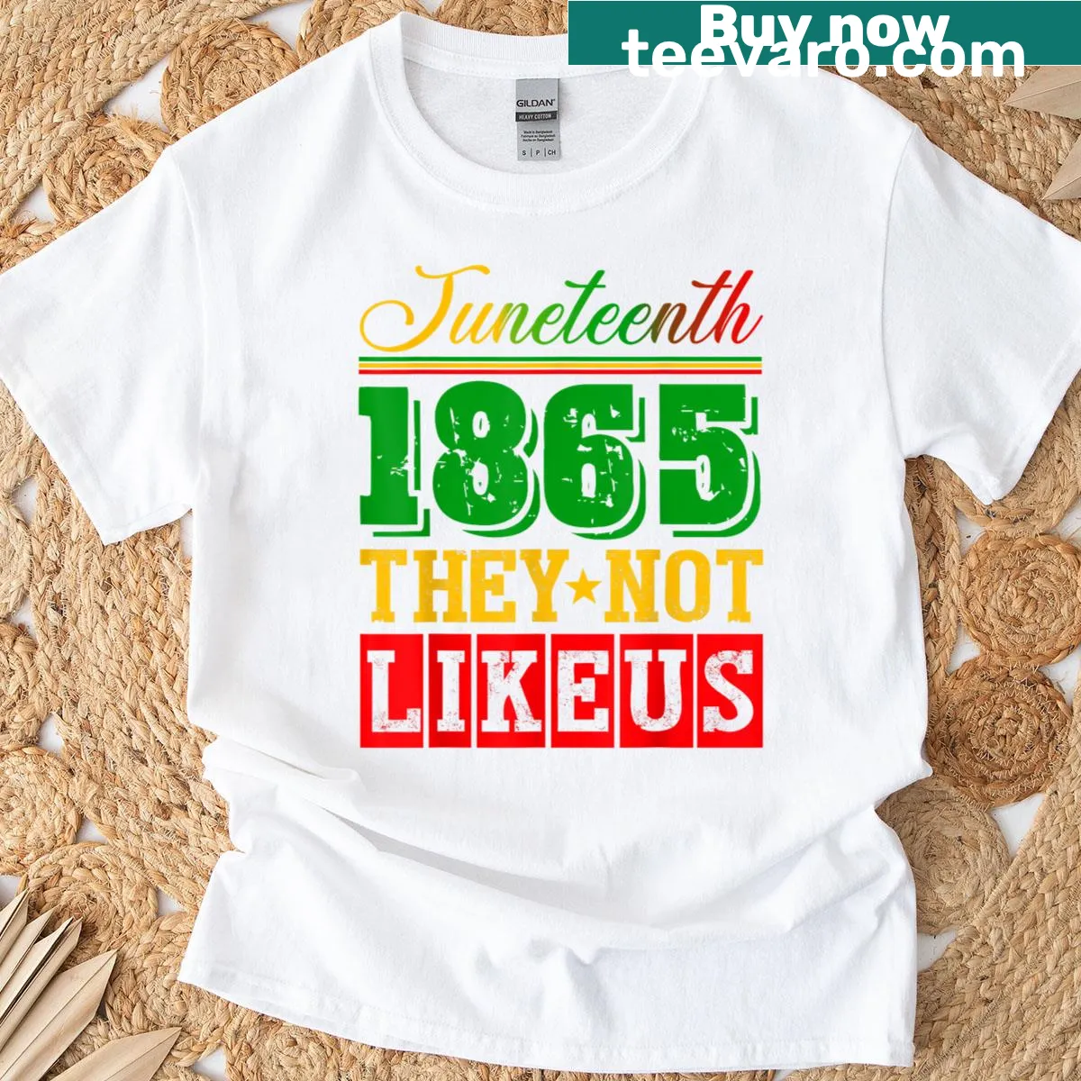 Juneteenth pride t-shirt with impactful statement and year 1865 — on a men's t-shirt