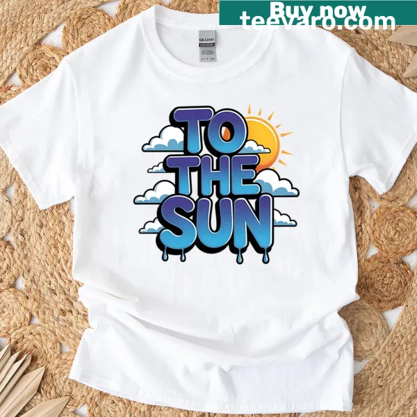 Artistic spray paint design with 'To The Sun' text on T-shirt