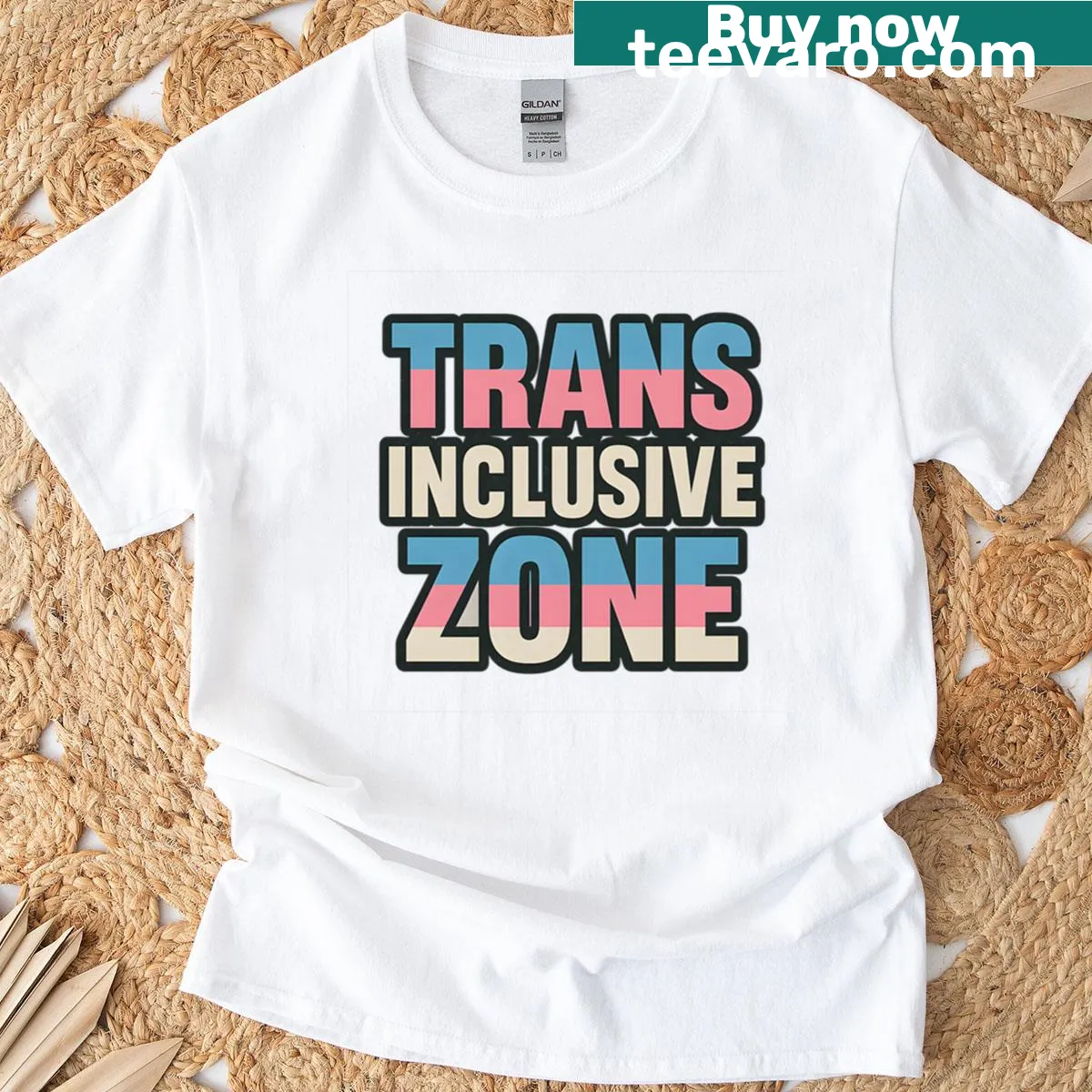 T-shirt featuring bold typography reading 'Trans Inclusive Zone' — on a men's t-shirt