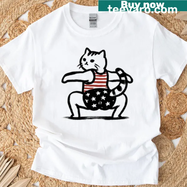 T-shirt with a twerking cat celebrating the Fourth of July