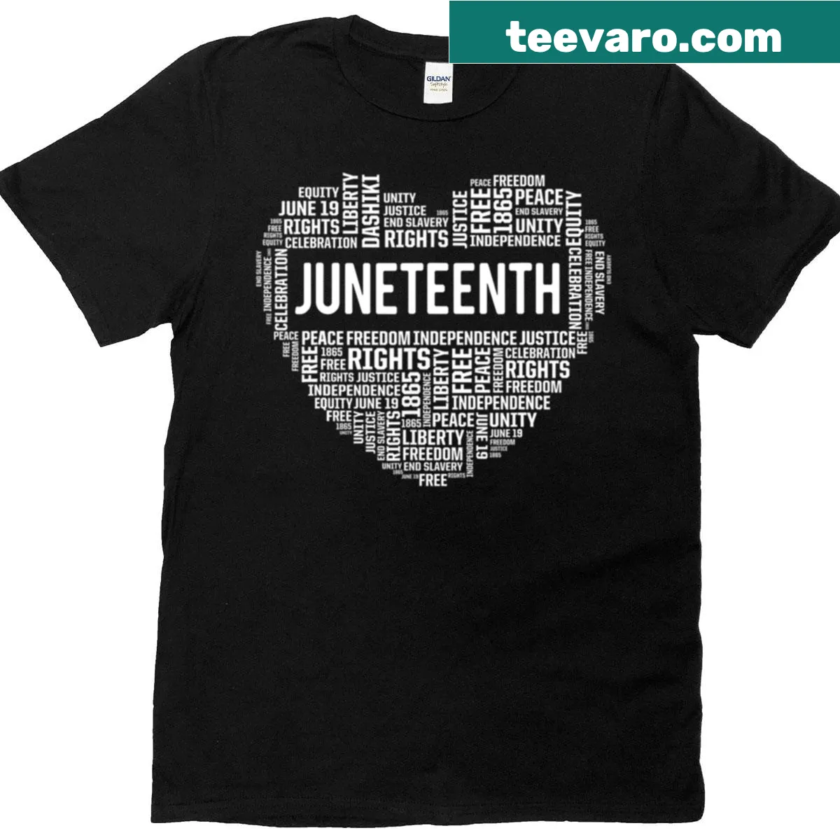 Heart-shaped typography design for Juneteenth Independence Day — on a men's t-shirt