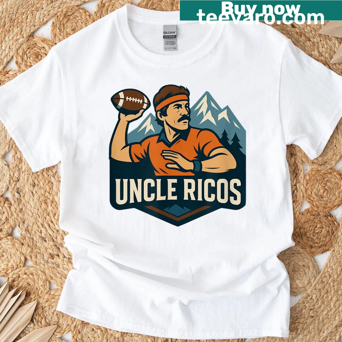 T-shirt featuring Uncle Rico's flag football design — on a men's t-shirt