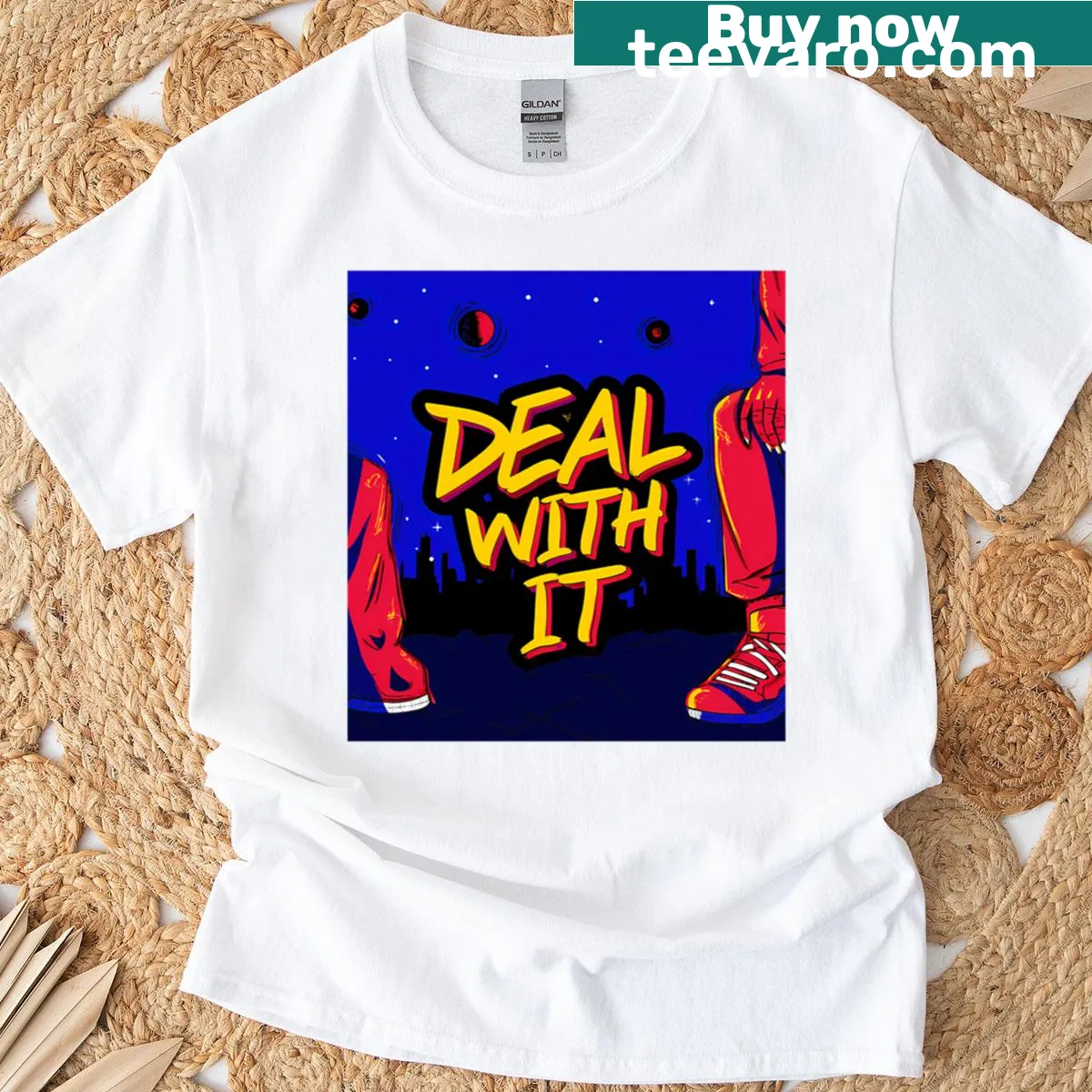 Urban t-shirt with bold 'Deal With It' text design — on a men's t-shirt