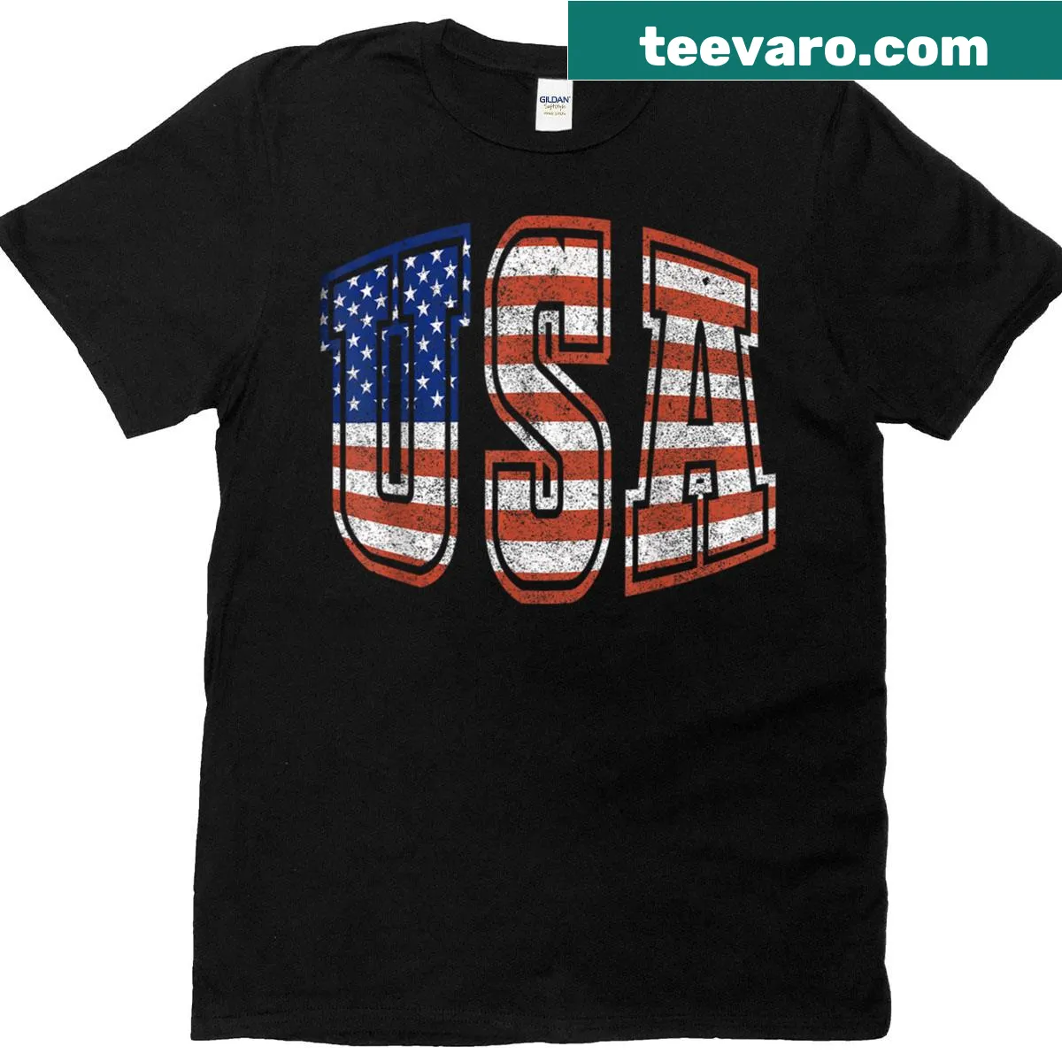 Patriotic t-shirt featuring the American flag design — on a men's t-shirt