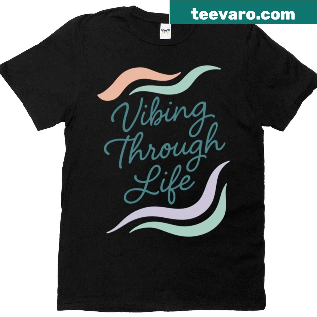 Funny graphic tee with the phrase 'Vibing Through Life' — on a men's t-shirt