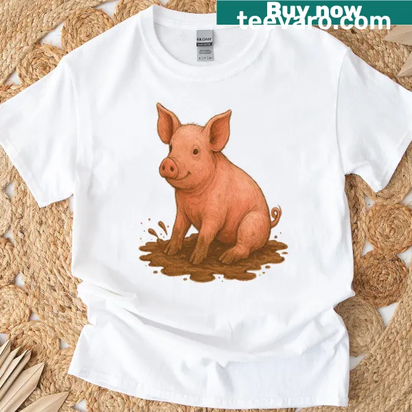 Vintage distressed t-shirt featuring a cartoon pig in mud