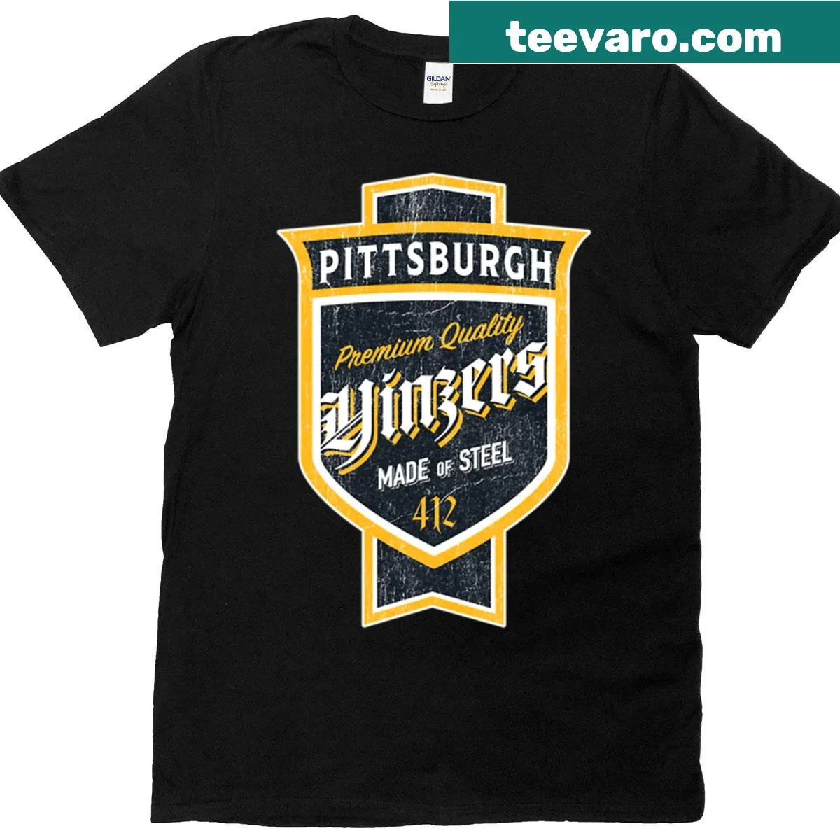 Vintage Pittsburgh beer label T-shirt celebrating Yinzer culture — on a men's t-shirt