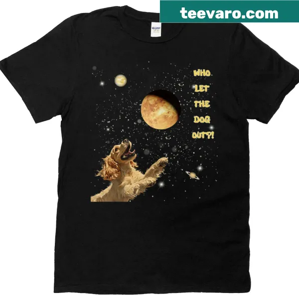 Funny cartoon design of a space spaniel on a t-shirt