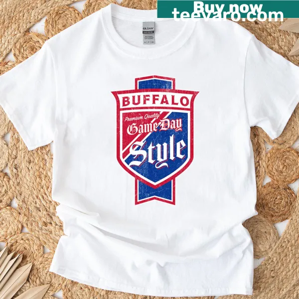 Vintage-style buffalo beer label graphic on a t-shirt