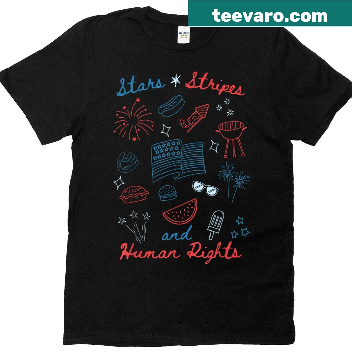 Patriotic T-shirt with doodles of stars and stripes — on a men's t-shirt