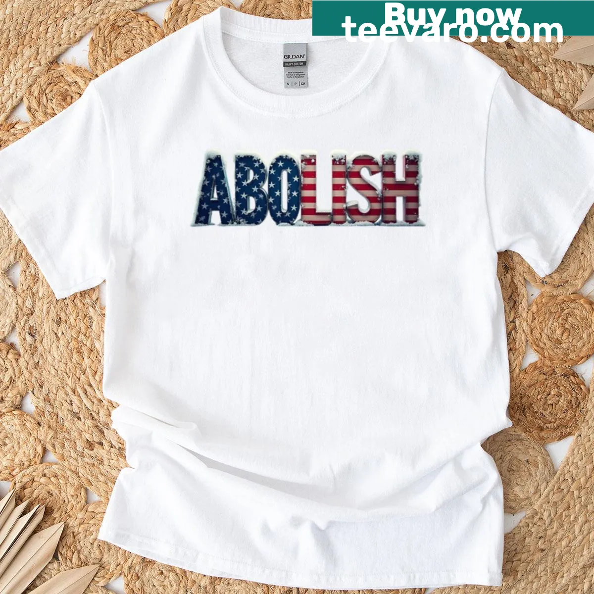 Bold t-shirt with 'Abolish Ice' protest design promoting justice. — on a men's t-shirt