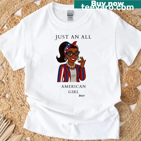 Bold typography shirt reading 'All-American Girl' celebrating American pride.