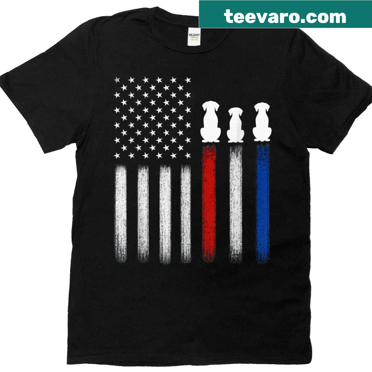 T-shirt with American flag and dog silhouettes illustration — on a men's t-shirt
