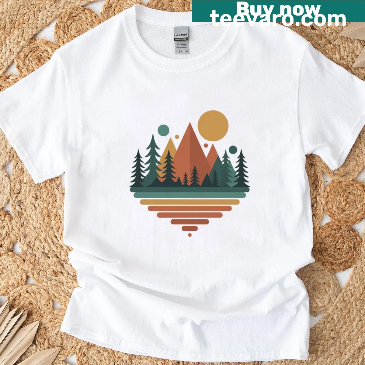 Illustration of nature on T-shirt featuring plants and animals — on a men's t-shirt