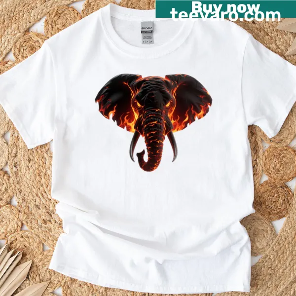 Illustration of an angry fire elephant on a T-shirt