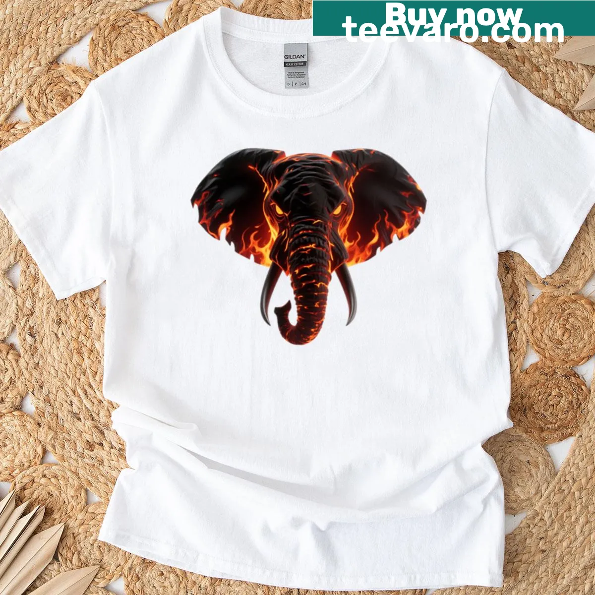 Illustration of an angry fire elephant on a T-shirt — on a men's t-shirt