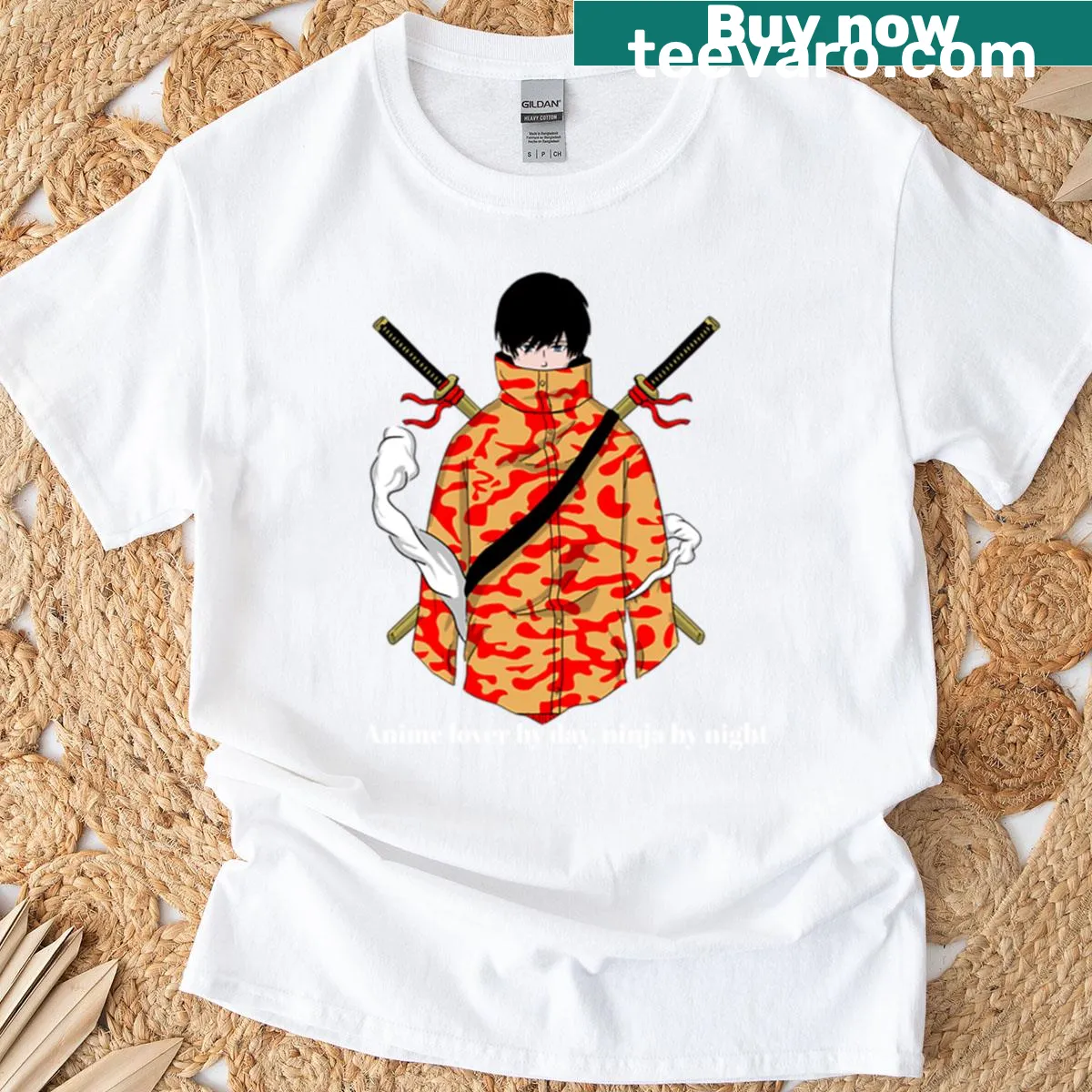 Anime Lover Ninja shirt with playful text design — on a men's t-shirt